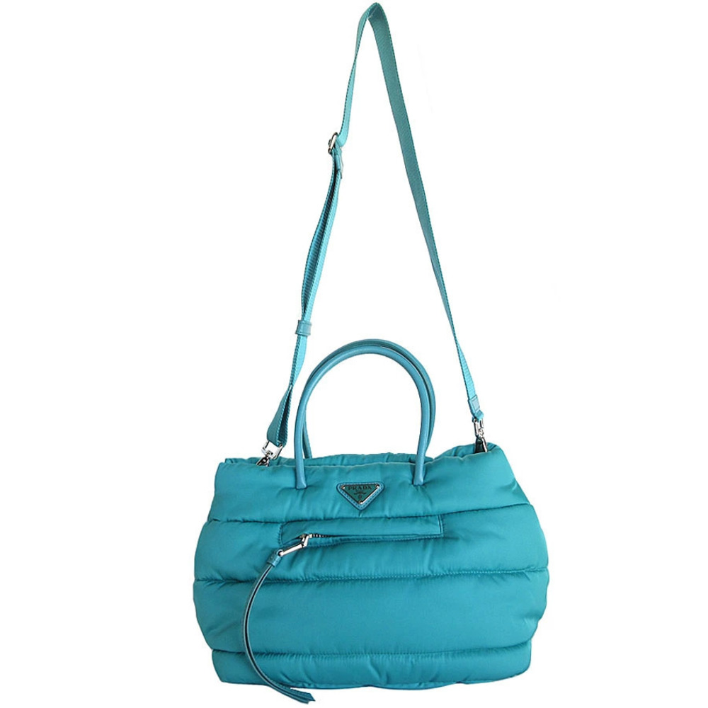Prada triangle quilted blue Bomber 2WAY bag Tessuto logo turquoise Blue
